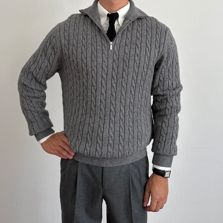 Viscose-Blend Cable Half-Zip Knit