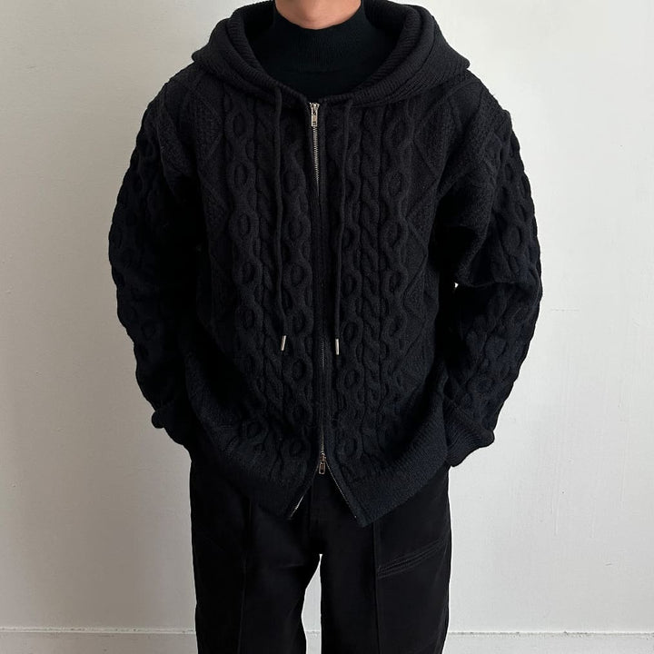Cable Knit Hooded Zip-Up