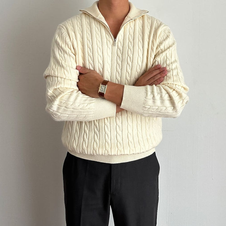 Viscose-Blend Cable Half-Zip Knit